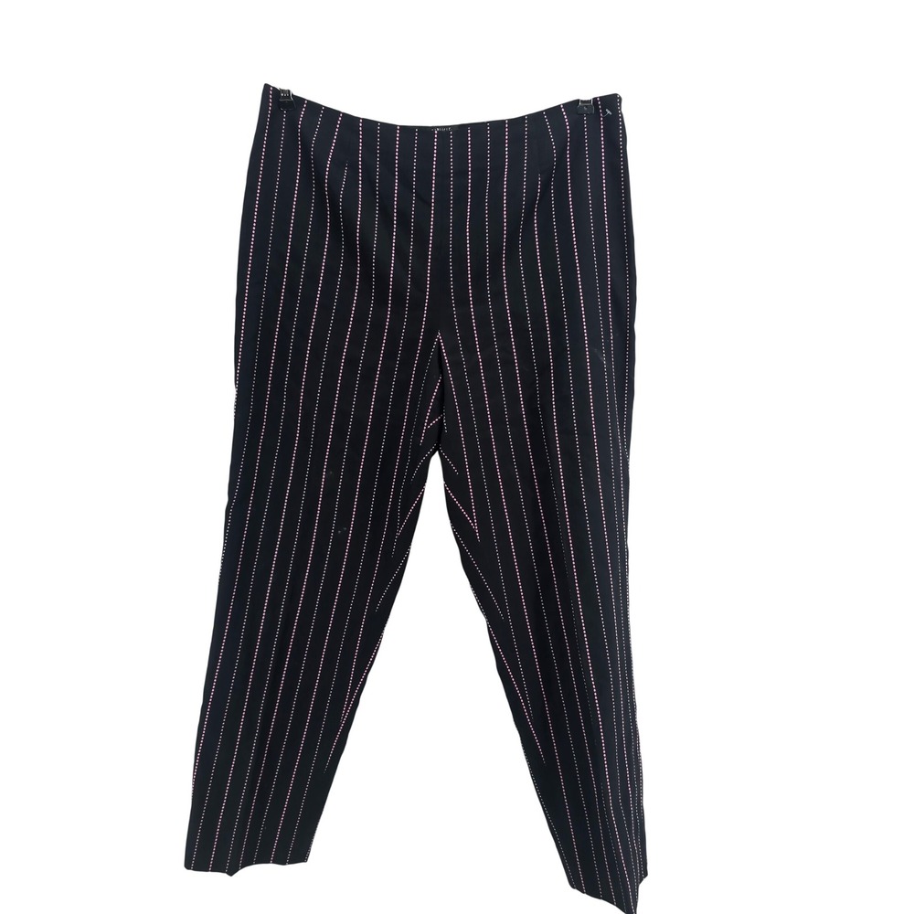 Carlisle Silk Pants Womens 14 Black Pink Pinstripe Dot Side Zip Cropped EUC
